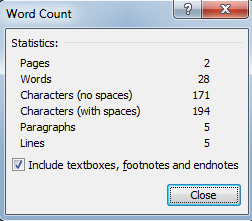 check word character count