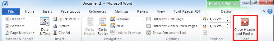 Add a header in Word