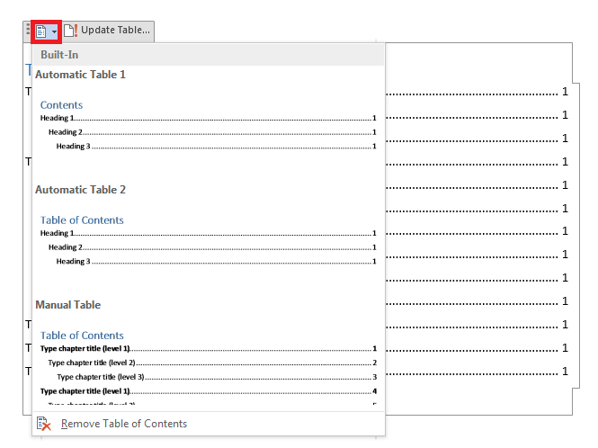 Create a table of contents in Word