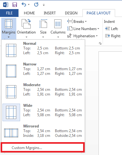 Change page margins in Word