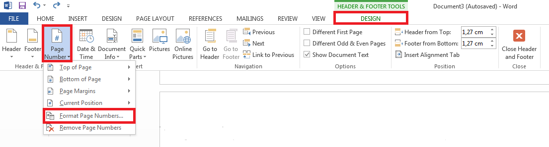 changing page numbering in word