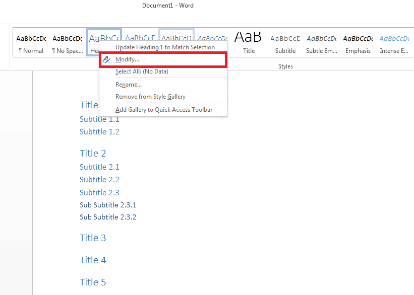 create table of contents in word with sub contents