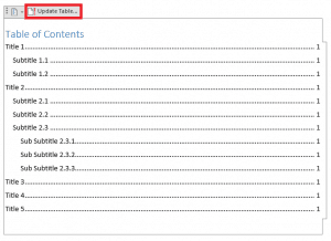 Create a table of contents in Word