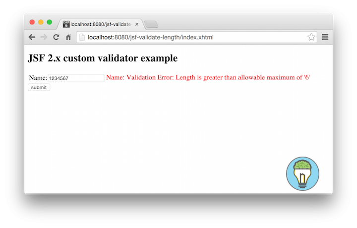 JSF Validate Length Input Field Example