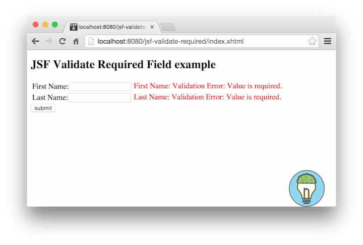 JSF Validate Required Field Example