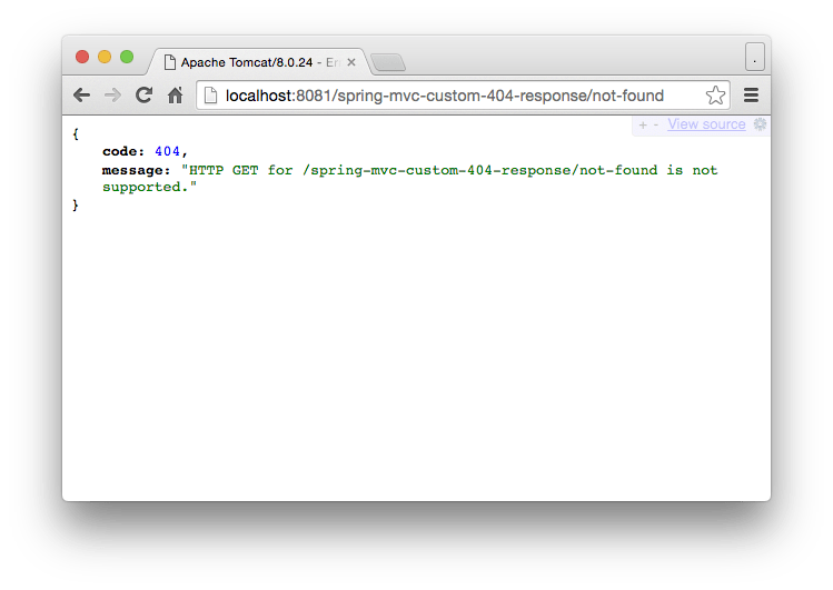 spring mvc custom 404 JSON response example