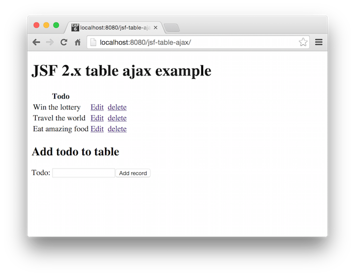 form h example jsf Table CRUD 2.2 Example Ajax JSF